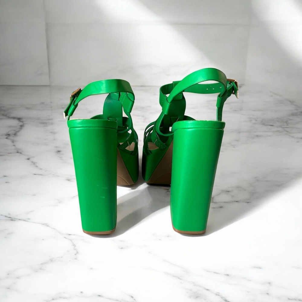 Green Strappy Caged Chunky Heel Women's Sandals Sz 7.5 Brand New - Picture 3 of 6